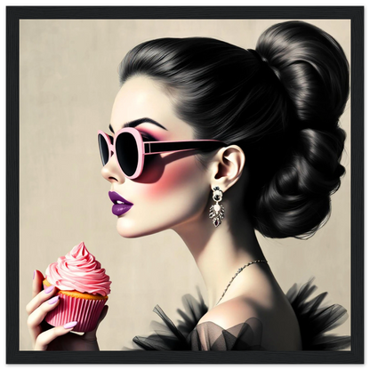 Retro Fashion Model Glam Cupcake Art Print 30x30 cm 12x12″ Premium Matte Paper Wooden Framed Poster