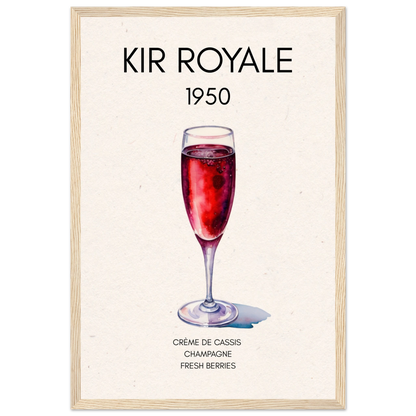 Kir Royale Champagne Cocktail Bar Art Print Light Wood Frame 30x45 cm 12x18″ Premium Matte Paper Wooden Framed Poster