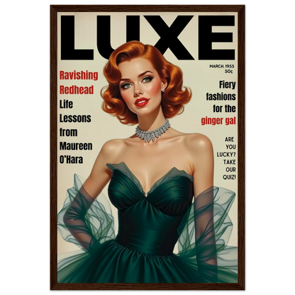 Maureen O'Hara Vintage Fashion Art Poster Print Dark Brown Wood Frame 30x45 cm 12x18″ Museum-Quality Matte Paper Wooden Framed Poster