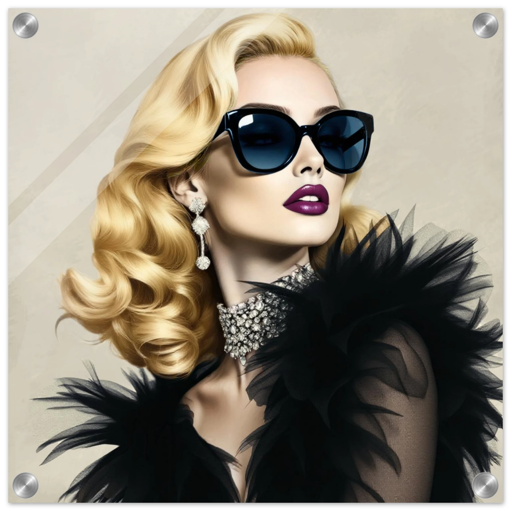 Blonde Bombshell Fashion Model Art Print 40x40 cm 16x16″ Sleek Acrylic Print