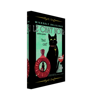 Black Cat Cocktail French Art Deco Print 20x30 cm 8x12″ Gallery Wrapped Canvas No Frame