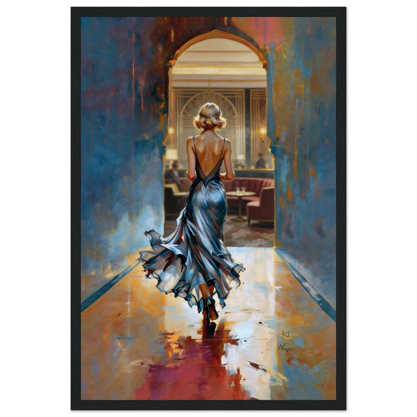 1920s Speakeasy Gatsby Flapper Art Deco Print 40x60 cm 16x24″ Premium Matte Framed Poster Dark Brown Wood Frame