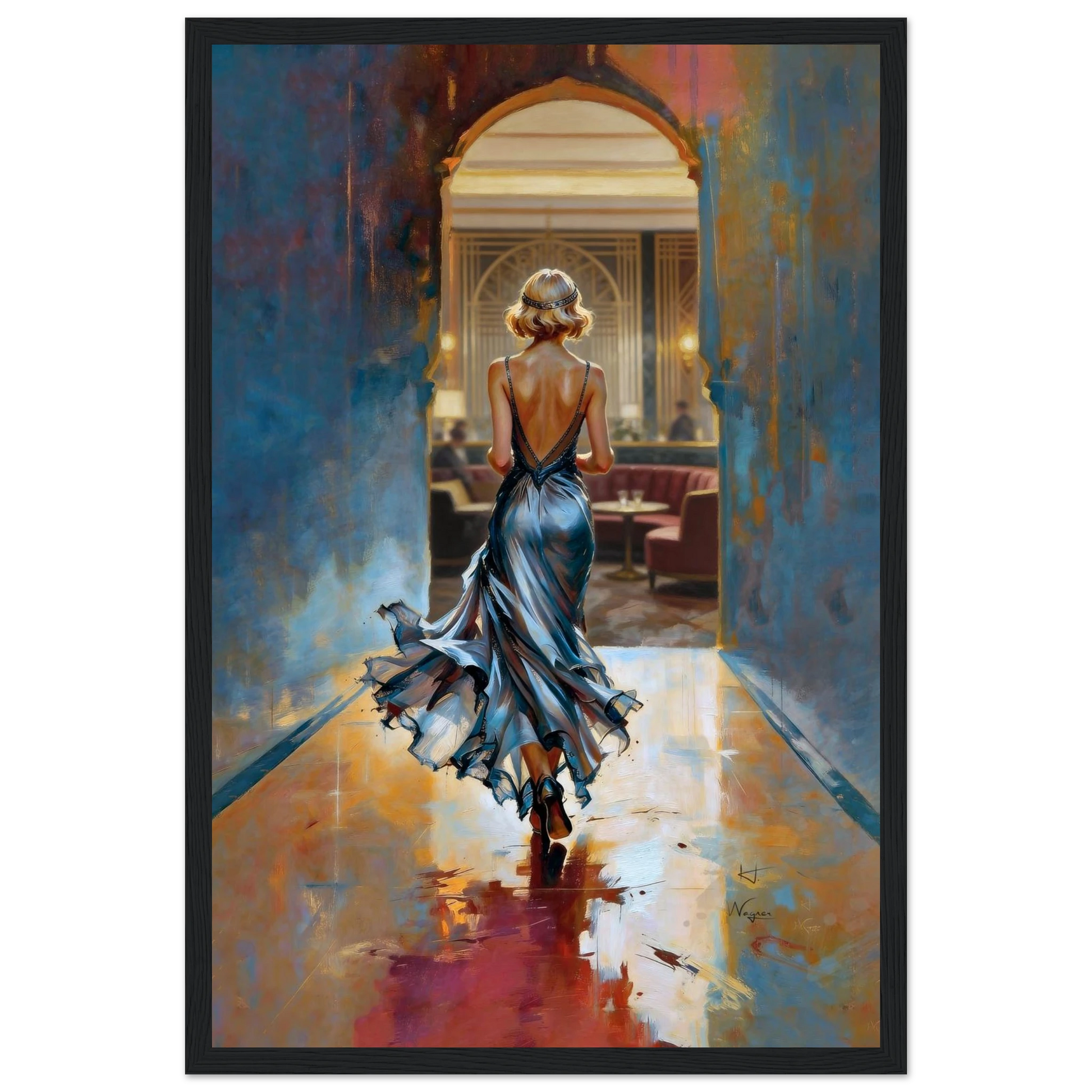 1920s Speakeasy Gatsby Flapper Art Deco Print 40x60 cm 16x24″ Premium Matte Framed Poster Dark Brown Wood Frame