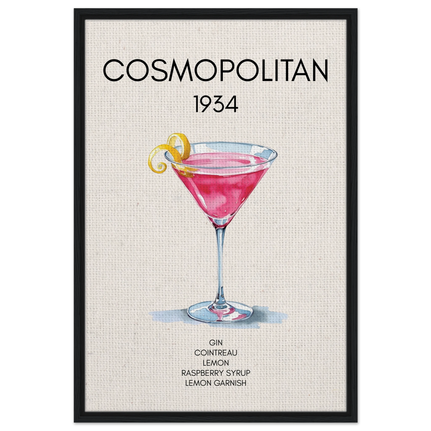Cosmopolitan Cocktail Bar Poster Print Black Wood Frame 60x90 cm 24x36″ Framed Canvas