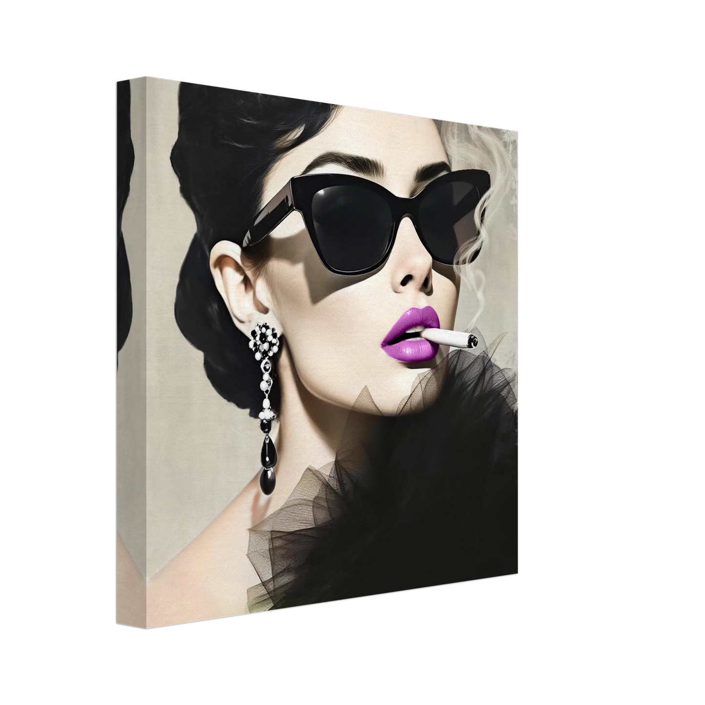 Smoking Girl Retro Fashion Model Art Print 30x30 cm 12x12″ Gallery Wrapped Canvas