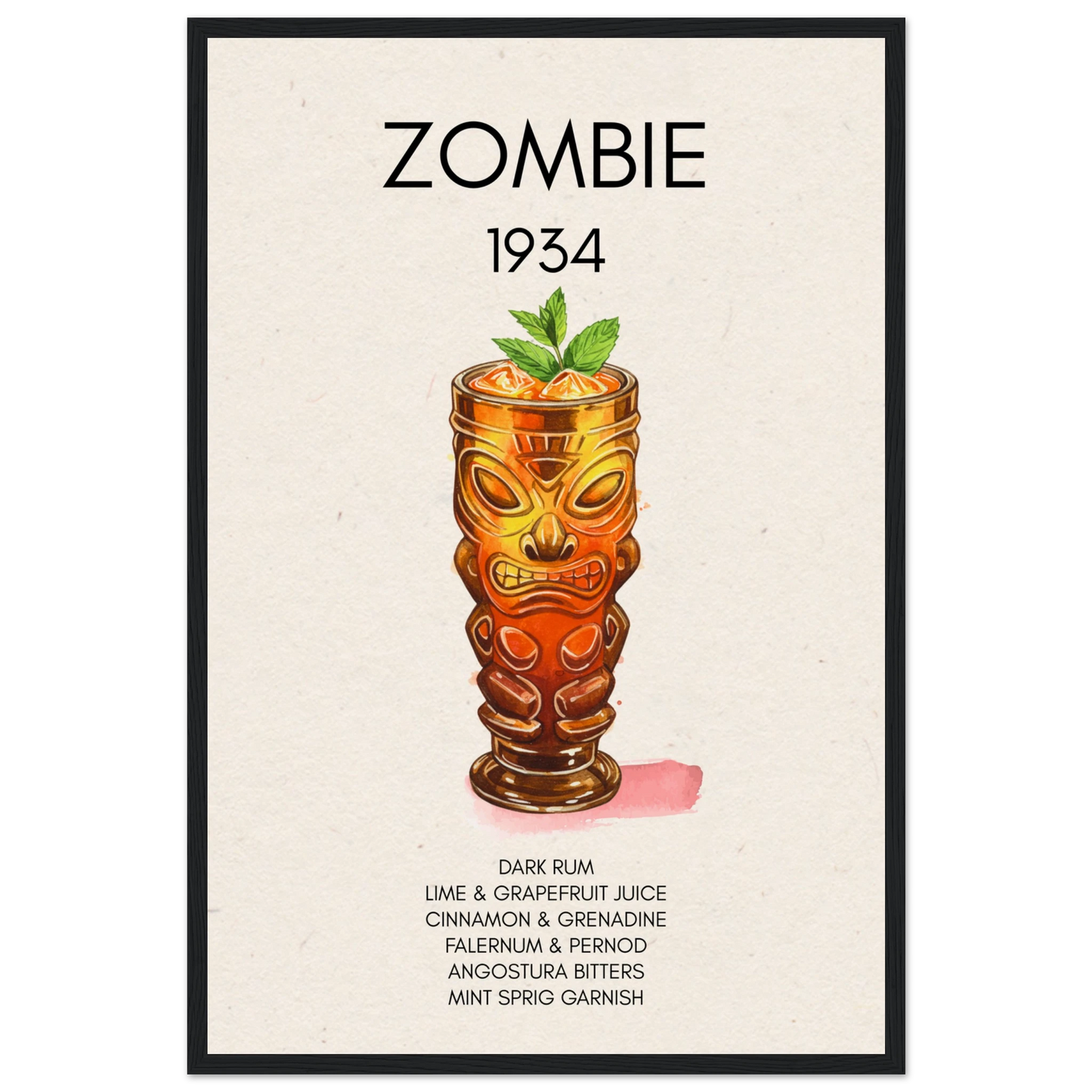 Zombie Tiki Cocktail Bar Poster Print Black Wood Frame 40x60 cm 16x24″ Museum-Quality Matte Paper Wooden Framed Poster