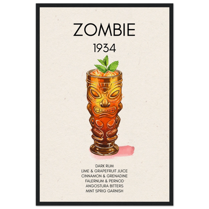 Zombie Tiki Cocktail Bar Art Print Black Wood Frame 40x60 cm 16x24″ Museum-Quality Matte Paper Wooden Framed Poster