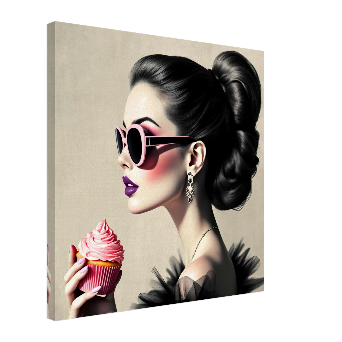 Retro Fashion Model Glam Cupcake Art Print 60x60 cm 24x24″ Gallery Wrapped Canvas