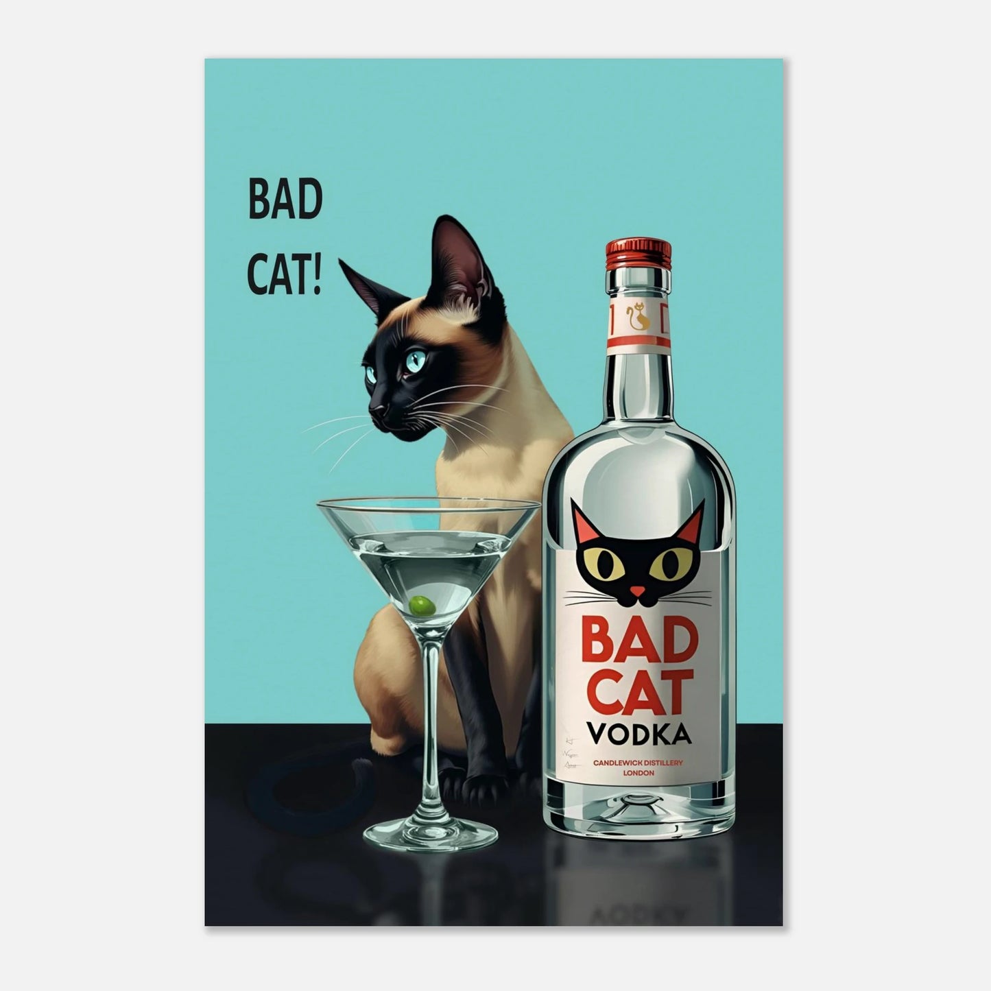 Siamese Cat Retro Martini Cocktail Bar Art Print No Frame 30x45 cm 12x18″ Museum-Quality Matte Paper Poster