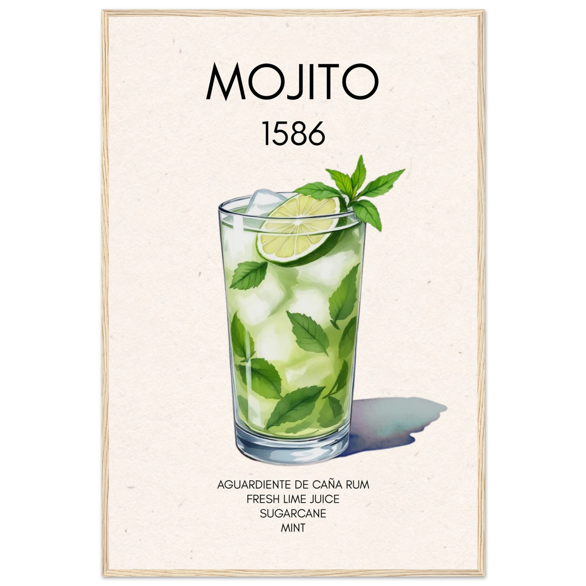 Mojito Cocktail Bar Art Print Light Wood Frame 60x90 cm 24x36″ Classic Matte Paper Wooden Framed Poster