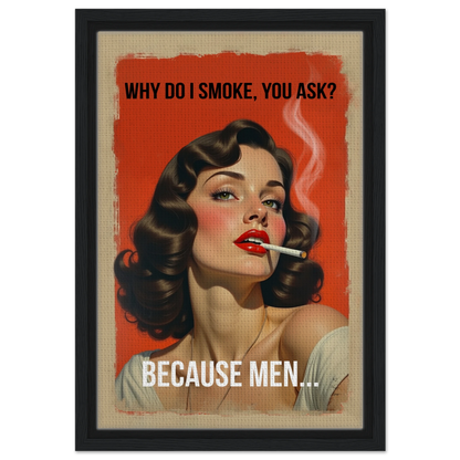 Retro Smoking Pin-Up Girl Art Print Black Wood Frame 30x45 cm 12x18″ Framed Canvas