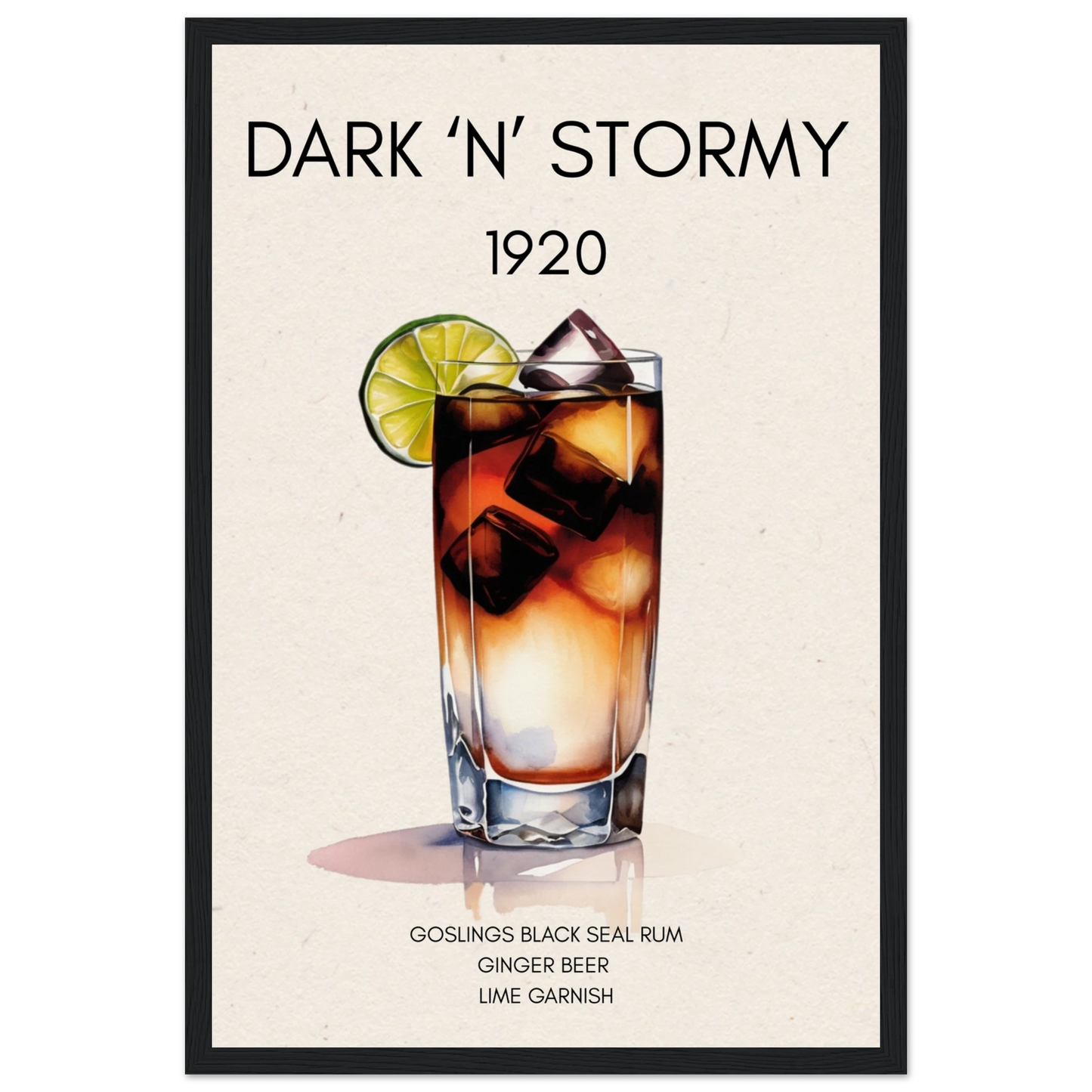 Dark n Stormy Cocktail Drink Bar Art Print Black Wood Frame 30x45 cm 12x18″ Museum-Quality Matte Paper Wooden Framed Poster