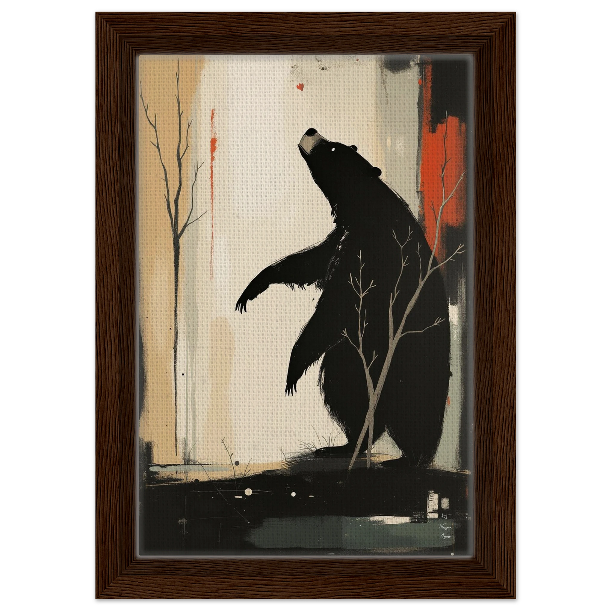 Abstract Bear Wildlife Art Print 20x30 cm 8x12″ Framed Canvas Dark Brown Wood Frame