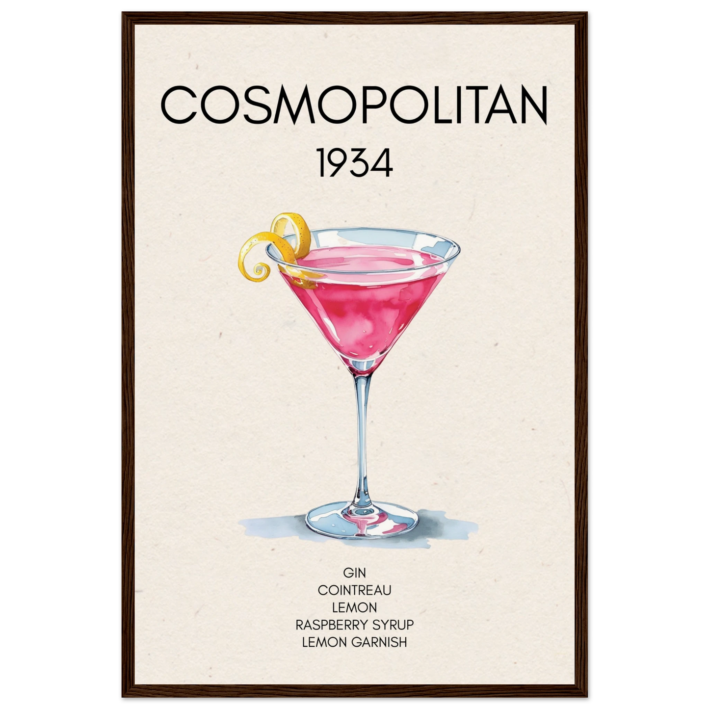 Cosmopolitan Cocktail Bar Poster Print Dark Brown Wood Frame 40x60 cm 16x24″ Museum-Quality Matte Paper Wooden Framed Poster