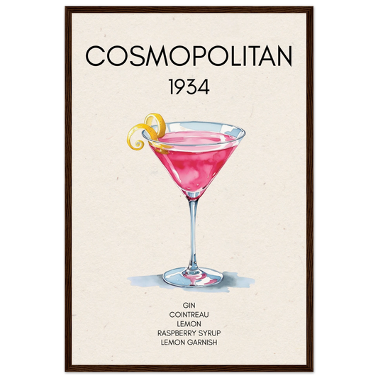 Cosmopolitan Cocktail Bar Poster Print Dark Brown Wood Frame 40x60 cm 16x24″ Museum-Quality Matte Paper Wooden Framed Poster