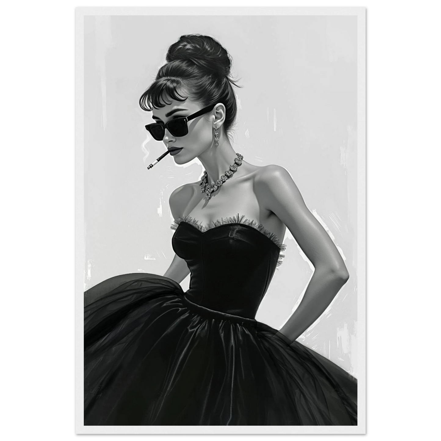 Audrey Hepburn Fashion Art Print White Wood Frame 40x60 cm 16x24″ Premium Matte Paper Wooden Framed Poster