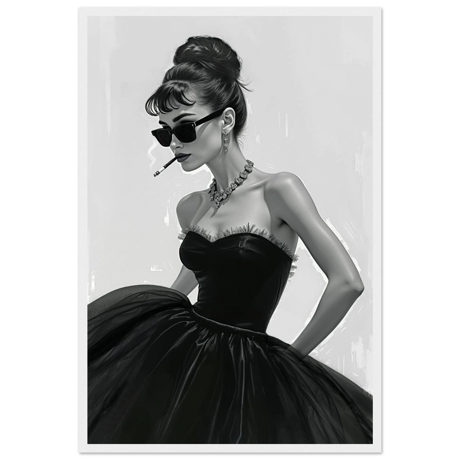Audrey Hepburn Smoking Fashion Art Print White Wood Frame 40x60 cm 16x24″ Premium Matte Paper Wooden Framed Poster