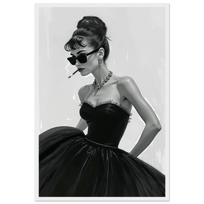 Audrey Hepburn Smoking Fashion Art Print White Wood Frame 40x60 cm 16x24″ Premium Matte Paper Wooden Framed Poster