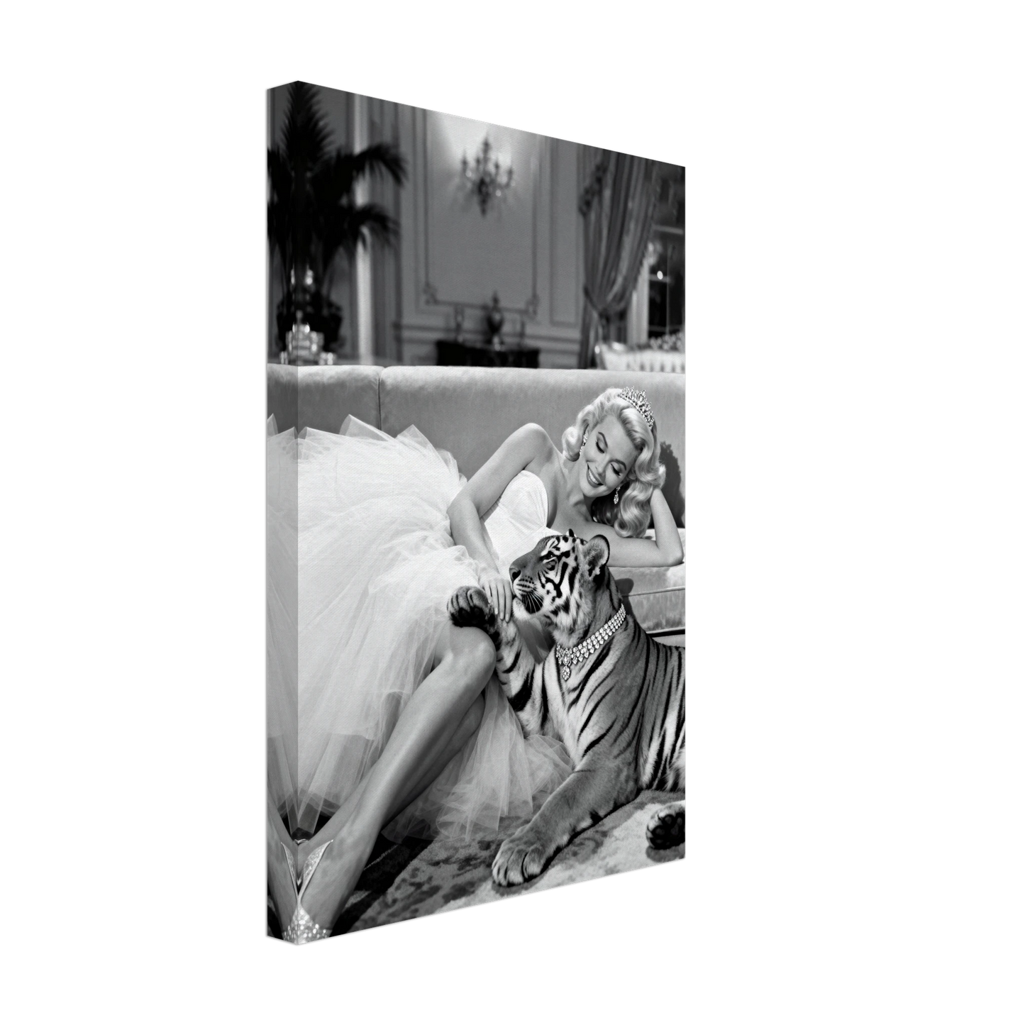Vintage Hollywood Starlet Tiger Art Print 30x45 cm 12x18″ Gallery Wrapped Canvas - 1.5" Mirrored Sides