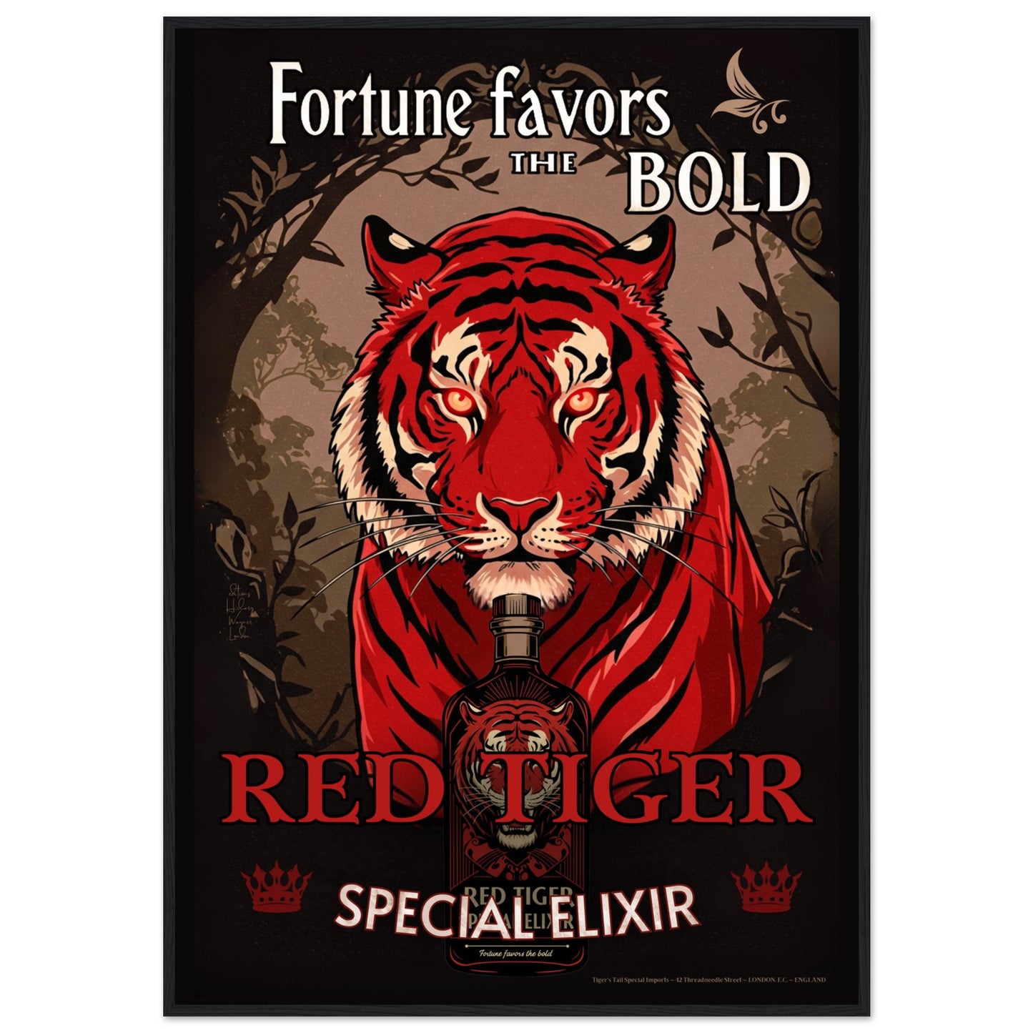 Tiger Cocktail Bar Art Poster Print 70x100 cm 28x40″ Classic Matte Framed Poster Black Wood Frame