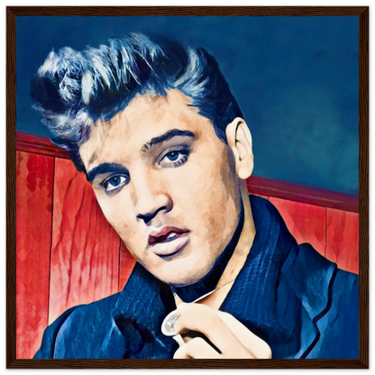Young Elvis Presley Art Print Dark Brown Wood Frame 40x40 cm 16x16″ Museum-Quality Matte Framed Poster