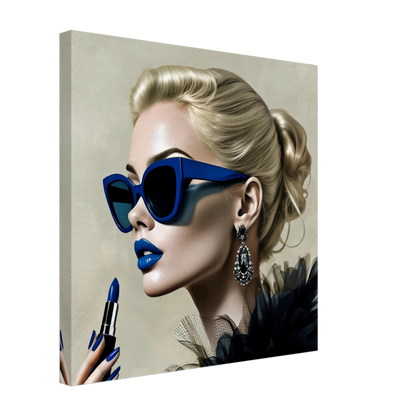Retro Fashion Model Blue Lipstick Art Print 50x50 cm 20x20″ Gallery Wrapped Canvas