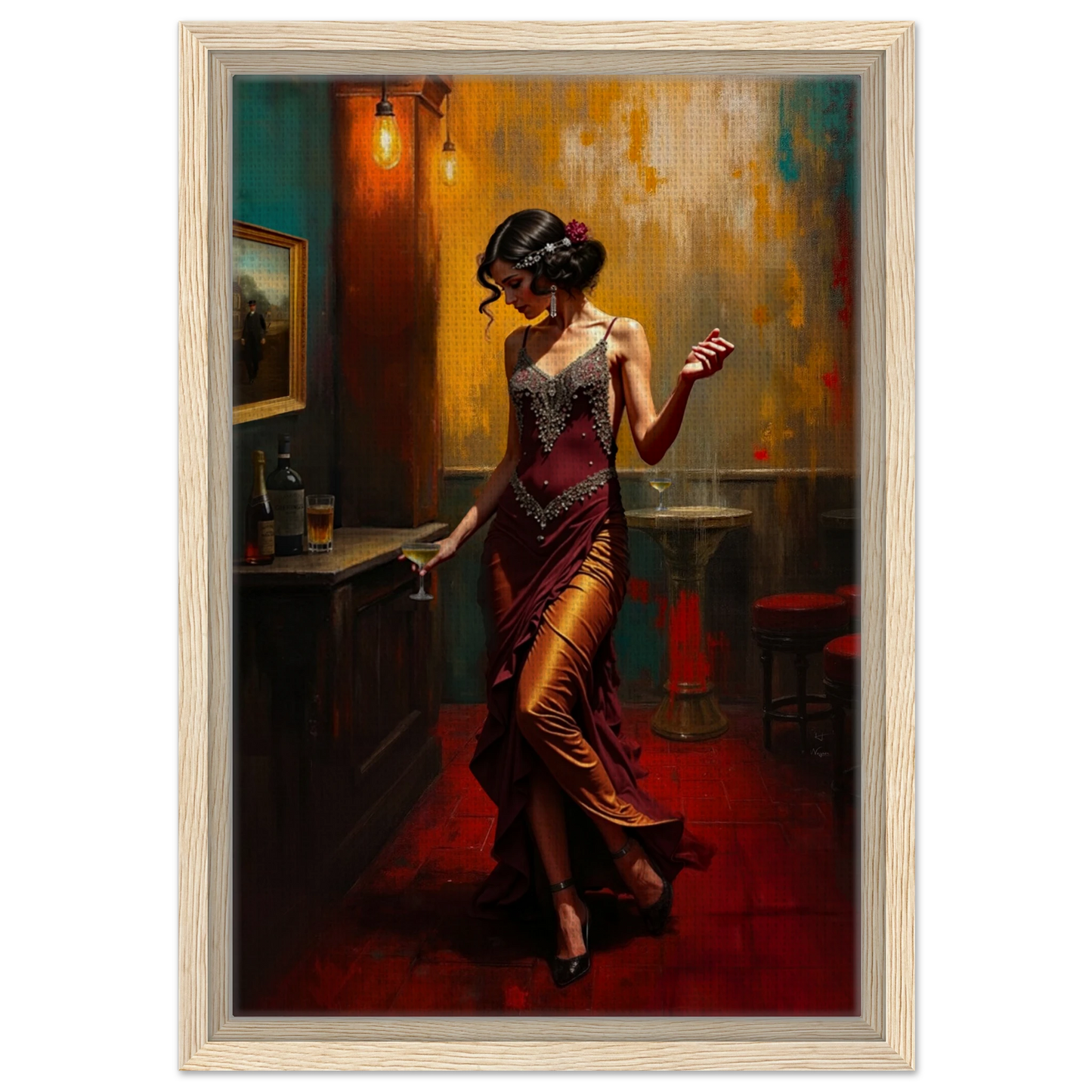 Speakeasy Flapper Art Prohibition Poster Print Light Wood Frame 30x45 cm 12x18″ Framed Canvas