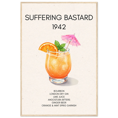 Suffering Bastard Tiki Cocktail Bar Poster Print Light Wood Frame 60x90 cm 24x36″ Classic Matte Paper Wooden Framed Poster
