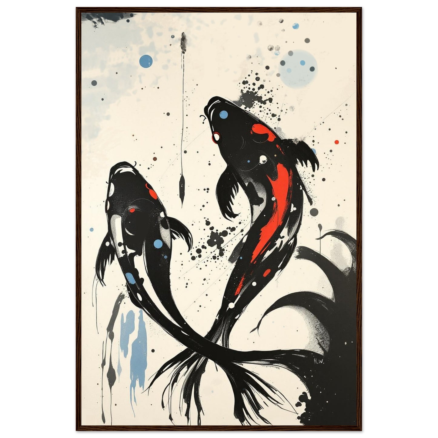 Modern Koi Fish Ocean Art Print 60x90 cm 24x36″ Classic Matte Framed Poster Dark Brown Wood Frame