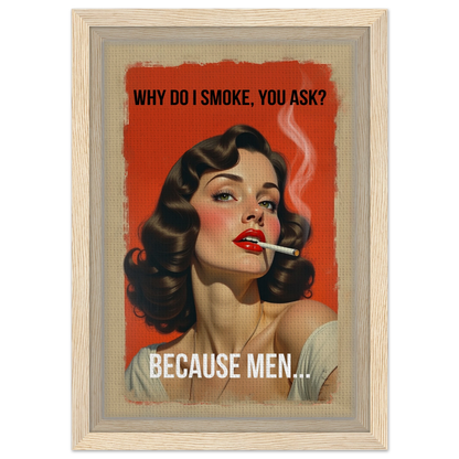Retro Smoking Pin-Up Girl Art Print Light Wood Frame 20x30 cm 8x12″ Framed Canvas