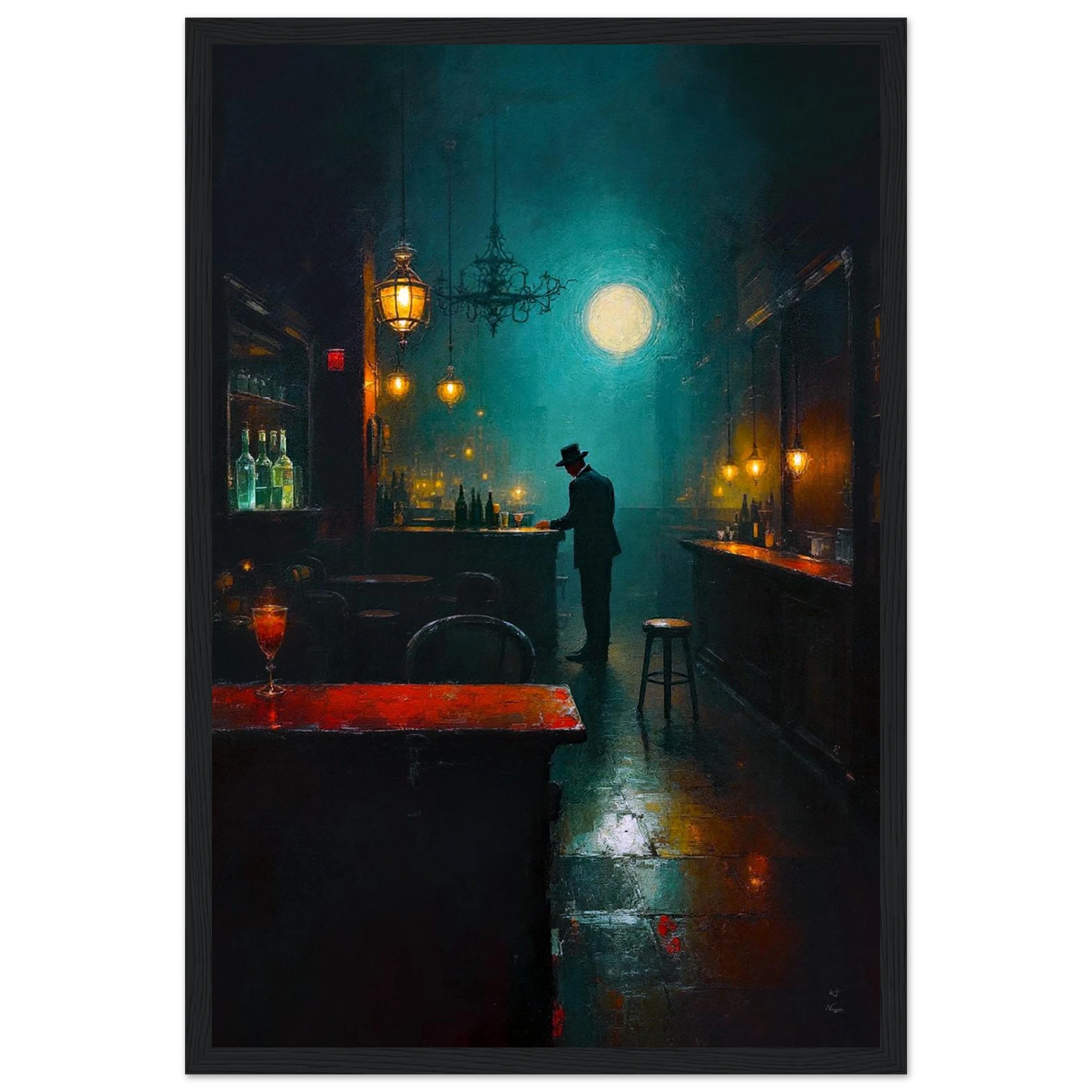 Speakeasy Bootleg Prohibition Bar Art Print Black Wood frame 30x45 cm 12x18″ Premium Matte Framed Poster