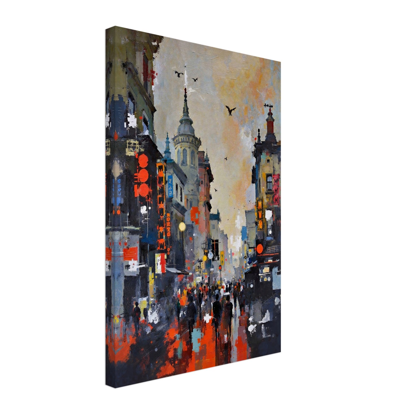 Gothic City Street Art Print - European Cityscape 40x60 cm 16x24″ Gallery Wrapped Canvas - 1.5" Mirrored Sides