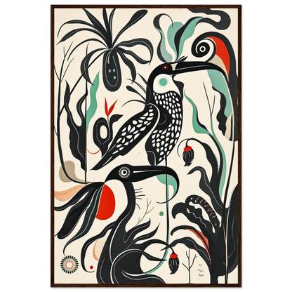 Mid-Century Modern Tropical Bird Art Print Dark Brown Wood Frame 60x90 cm 24x36″ Premium Matte Paper Wooden Framed Poster