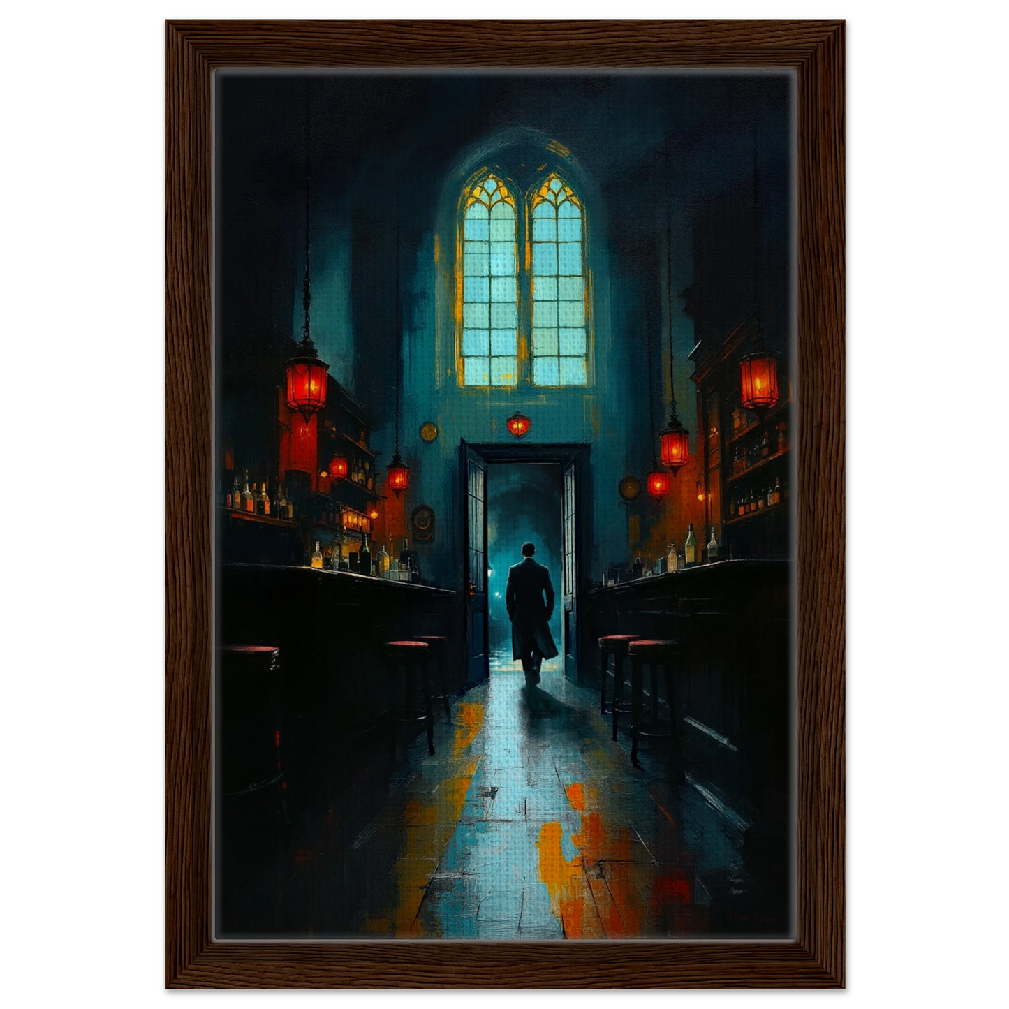 Speakeasy Bootleg Bar Prohibition Art Print Dark Brown Wood Frame 30x45 cm 12x18″ Framed Canvas