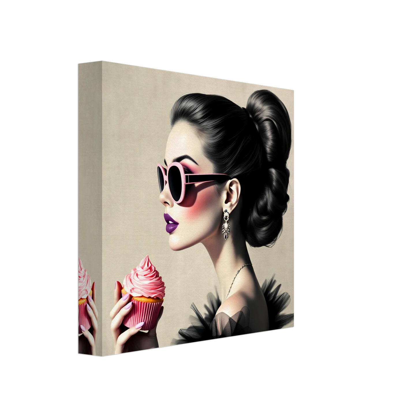 Retro Fashion Model Glam Cupcake Art Print 20x20 cm 8x8″ Gallery Wrapped Canvas