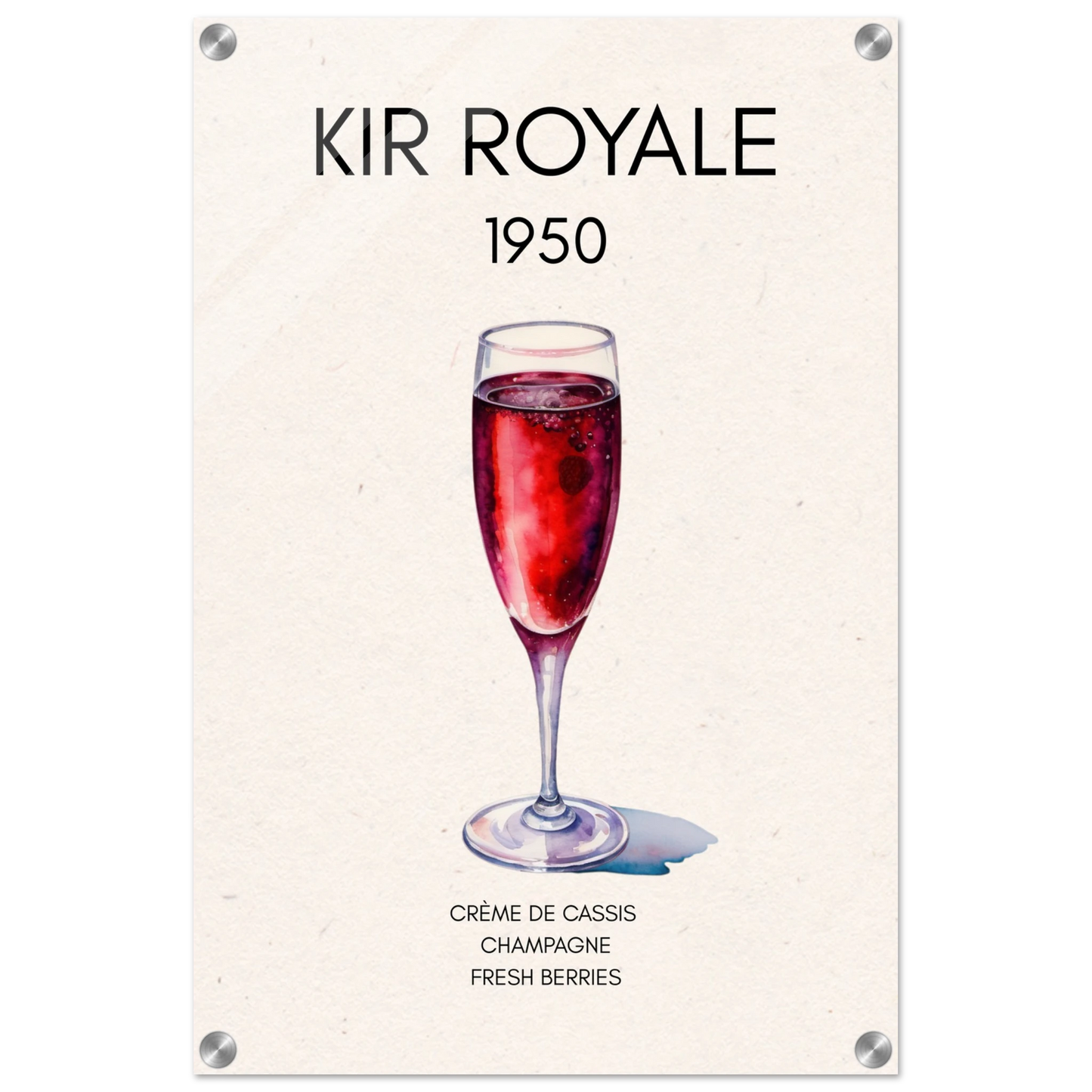 Kir Royale Champagne Cocktail Bar Poster Print No Frame 40x60 cm 16x24″ Sleek Acrylic Print