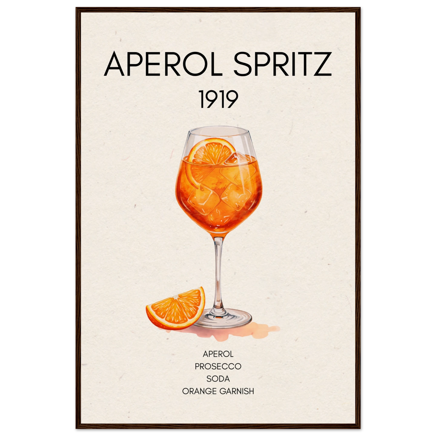 Aperol Spritz Cocktail Bar Poster Print Dark Brown Wood Frame 60x90 cm 24x36″ Museum-Quality Matte Paper Wooden Framed Poster