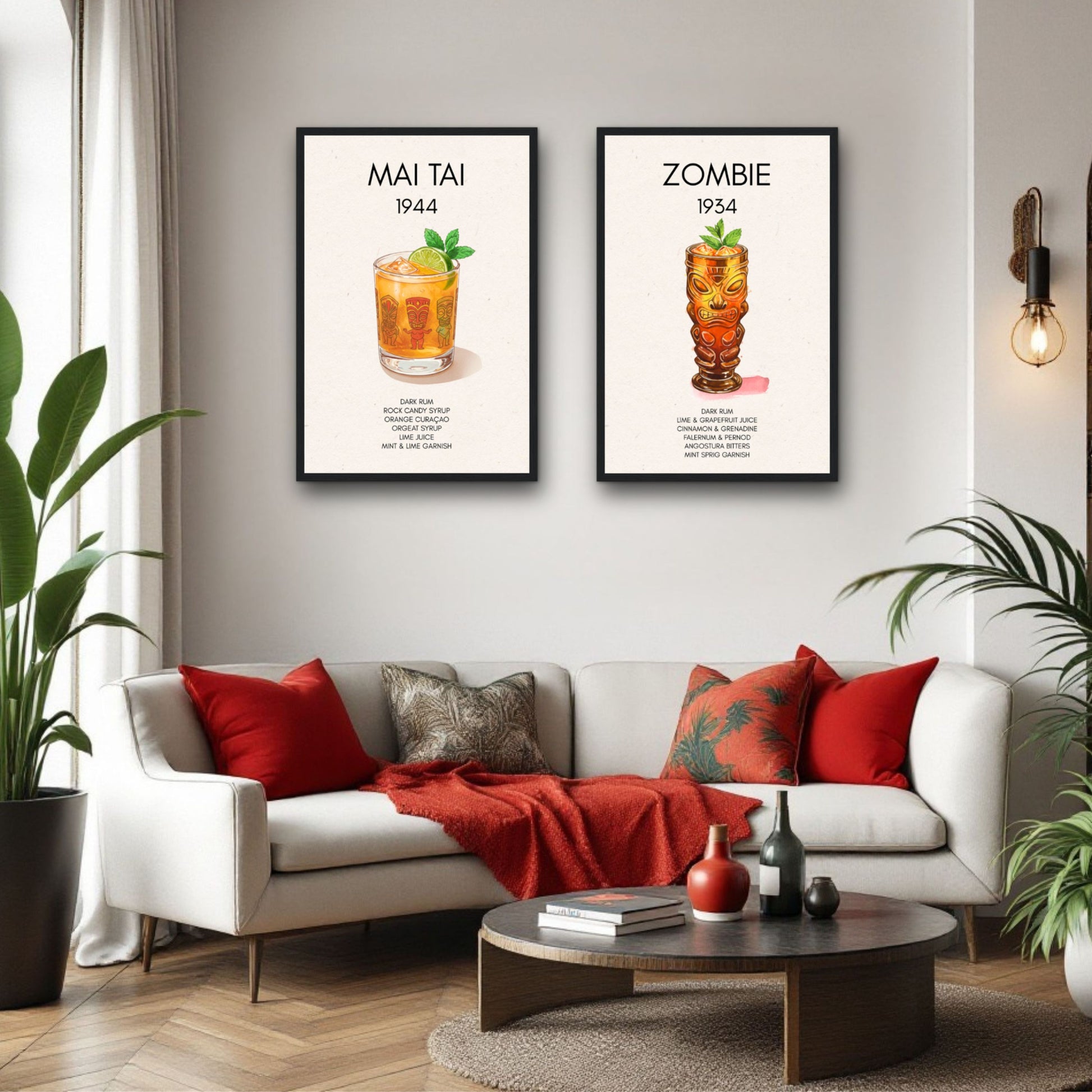 Zombie Tiki Cocktail Bar Poster Print Dark Brown Wood Frame 30x45 cm 12x18″ Framed Canvas
