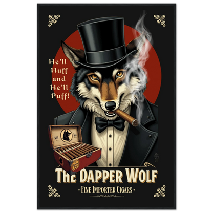 Smoking Wolf Speakeasy Cigar Art Print 60x90 cm 24x36″ Museum-Quality Matte Framed Poster Black Wood frame