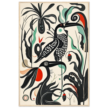 Mid-Century Modern Tropical Bird Art Print Light Wood Frame 60x90 cm 24x36″ Premium Matte Paper Wooden Framed Poster