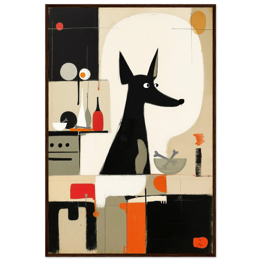 Modern Quirky Abstract Dog Art Print Dark Brown Wood Frame 60x90 cm 24x36″ Premium Matte Paper Wooden Framed Poster