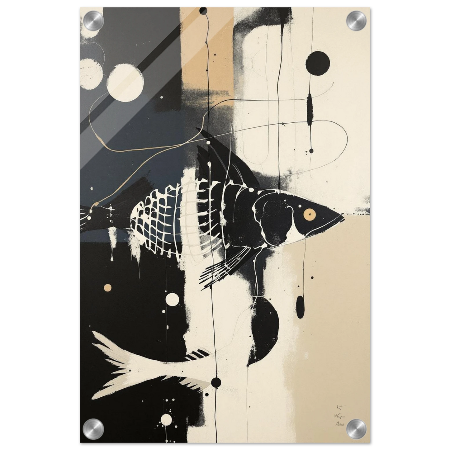 Abstract Fish Art Poster Print – Framed Modern Neutral Wall Décor No Frame 30x45 cm 12x18″ Sleek Acrylic Print