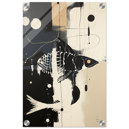 Abstract Fish Art Poster Print – Framed Modern Neutral Wall Décor No Frame 30x45 cm 12x18″ Sleek Acrylic Print