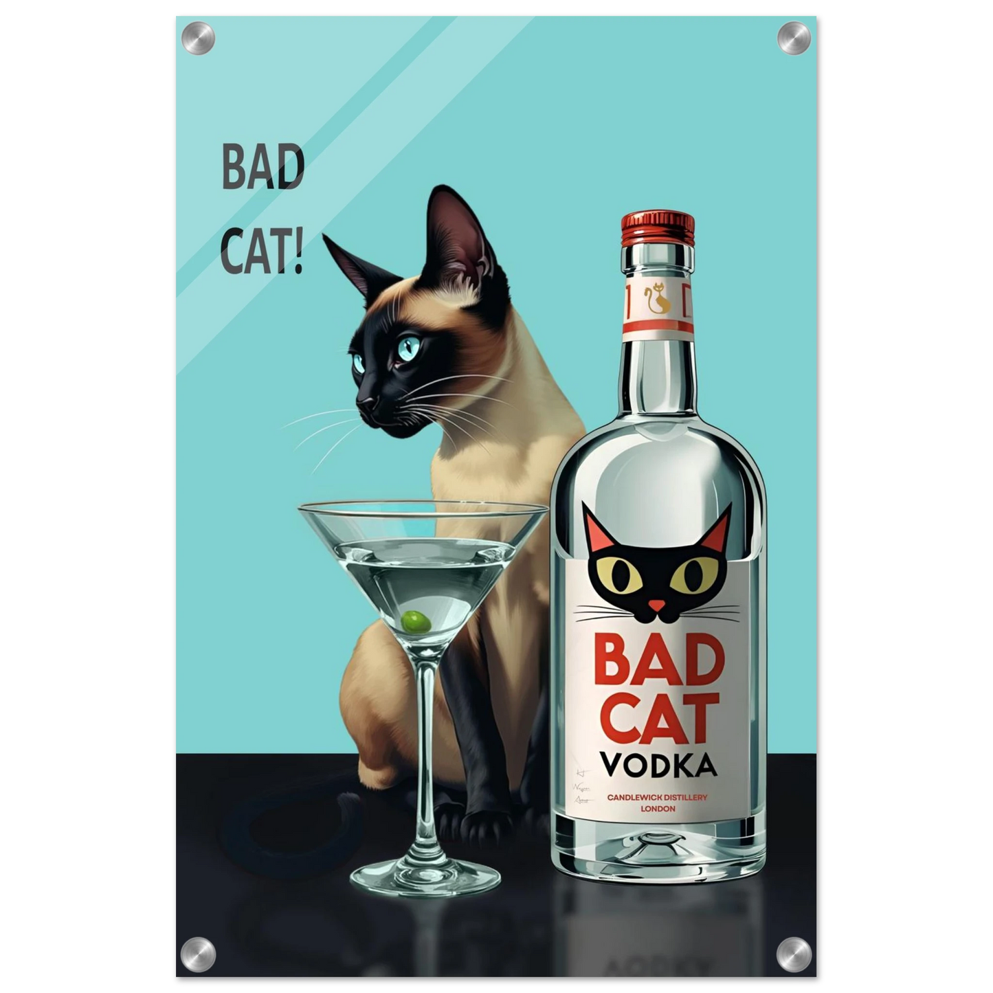 Siamese Cat Retro Martini Cocktail Bar Art Print No Frame 40x60 cm 16x24″ Sleek Acrylic Print
