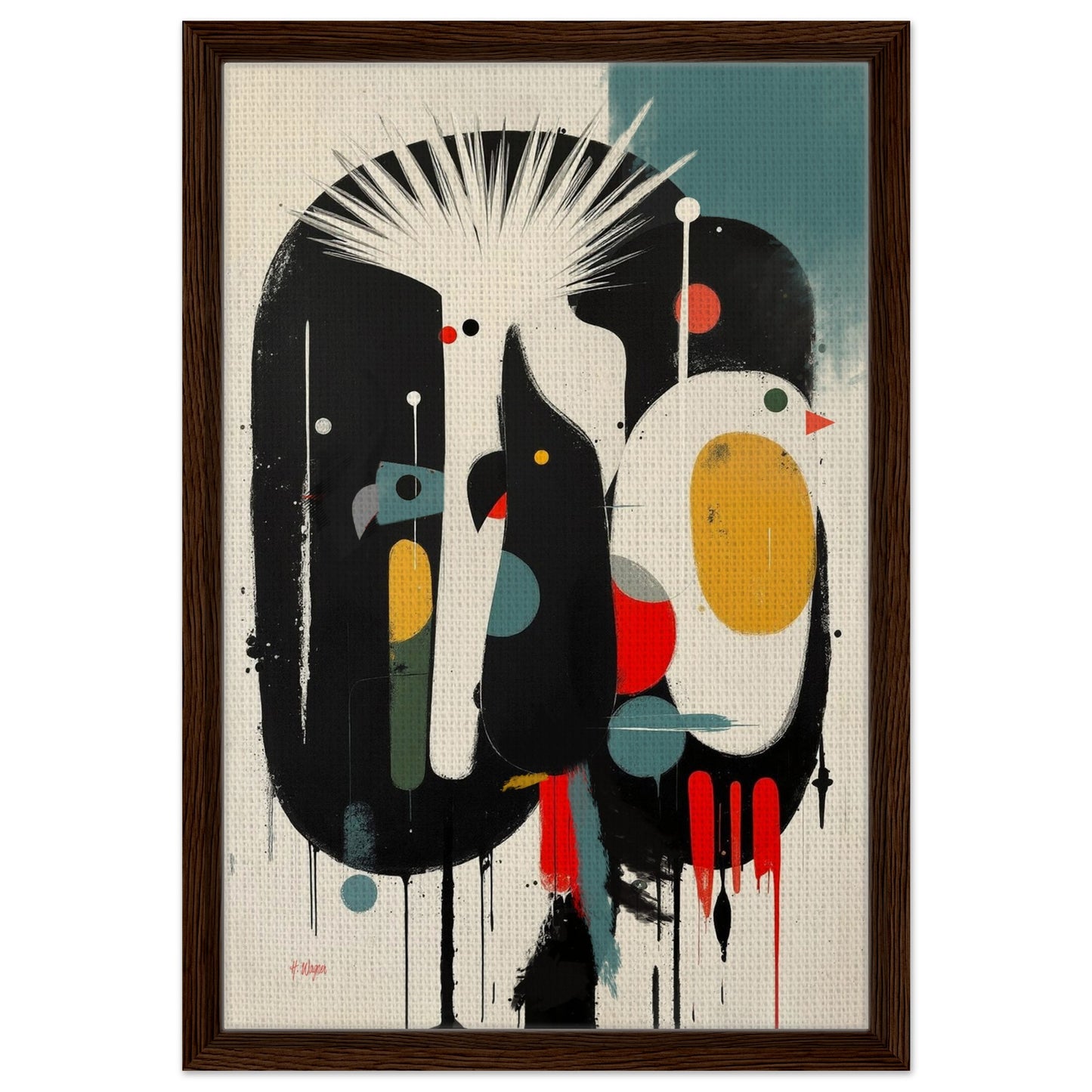 Modern Cockatoo Bird Art Poster Print - Framed Tropical Mid- Century Wall Decor Dark Brown Wood Frame 40x60 cm 16x24″ Framed Canvas