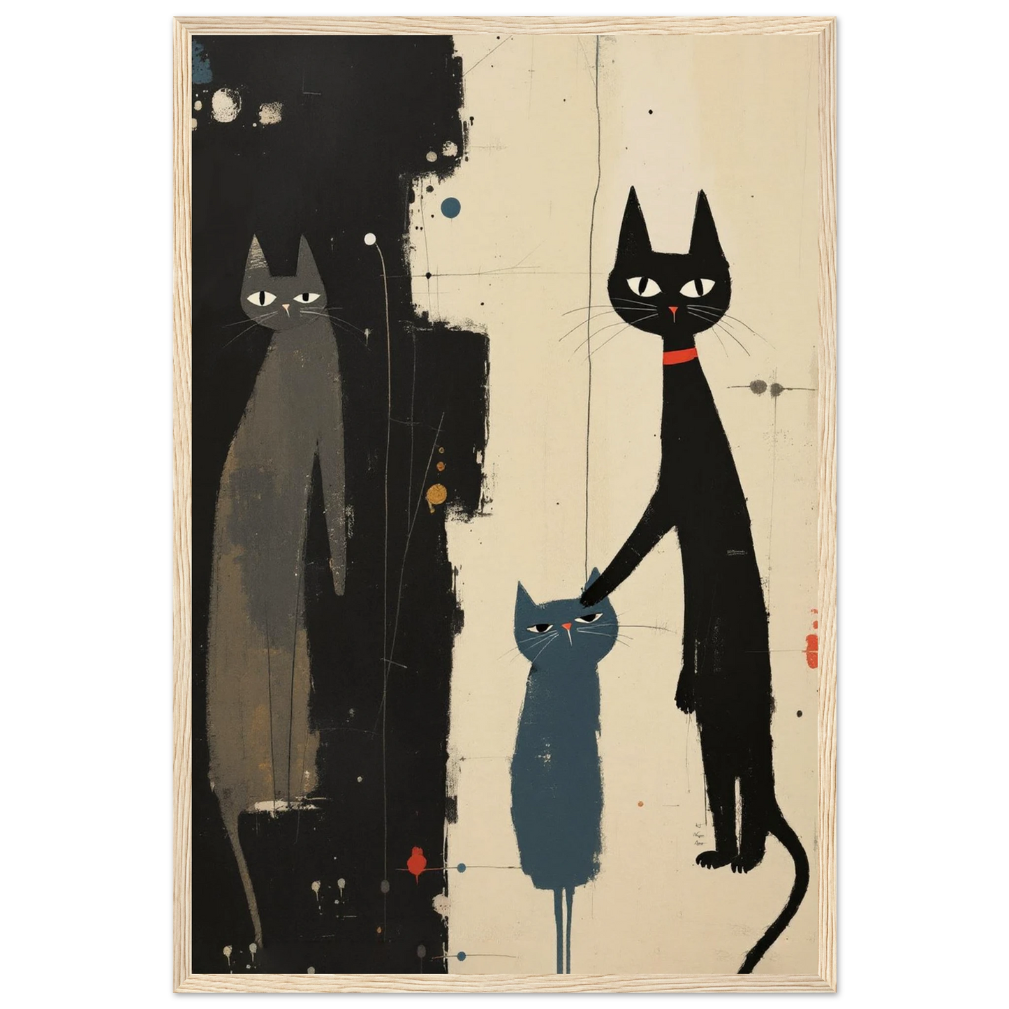 Abstract Cat Family Art Poster Print Light Wood Frame 40x60 cm 16x24″ Museum-Quality Matte Paper Wooden Framed Poster