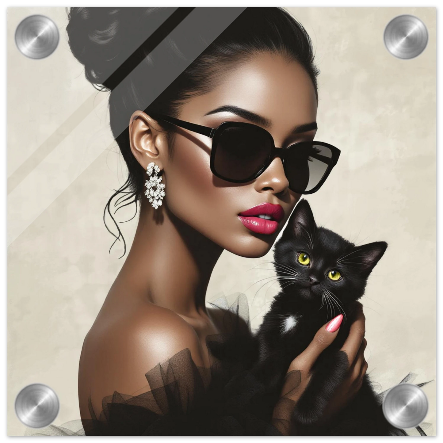 Retro Glam Fashion Model Kitten Art Print Sleek Acrylic Print 20x20 cm 8x8″