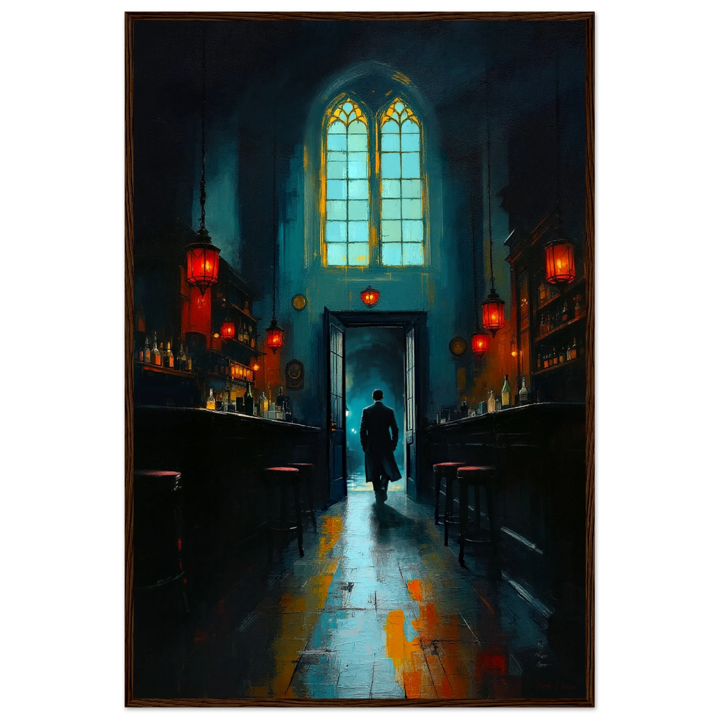 Speakeasy Bootleg Bar Prohibition Art Print Dark Brown Wood Frame 60x90 cm 24x36″ Classic Matte Framed Poster