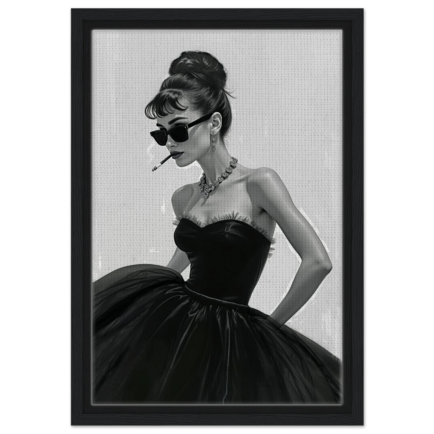 Audrey Hepburn Fashion Art Print Black Wood Frame 30x45 cm 12x18″ Framed Canvas