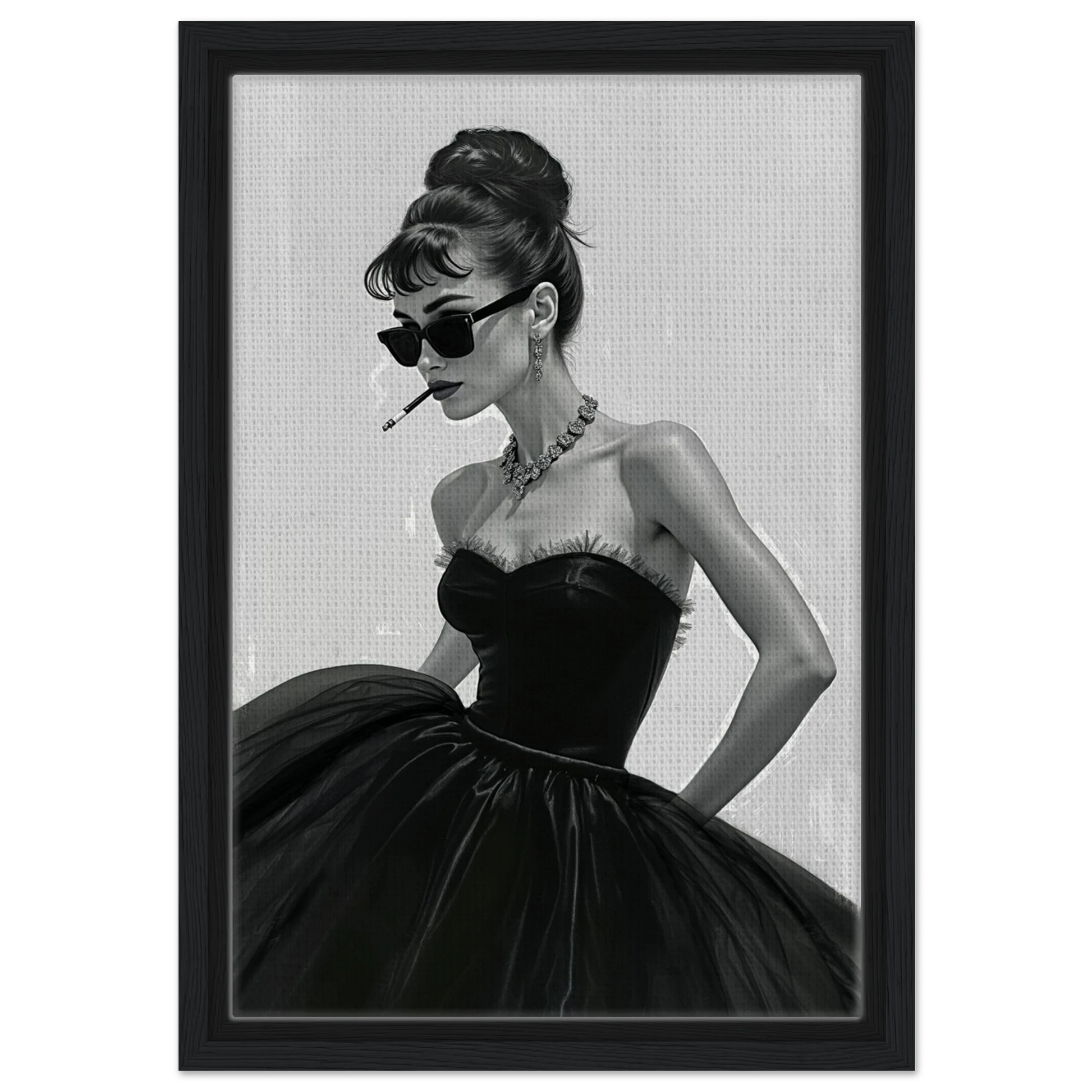 Audrey Hepburn Smoking Fashion Art Print Black Wood Frame 30x45 cm 12x18″ Framed Canvas